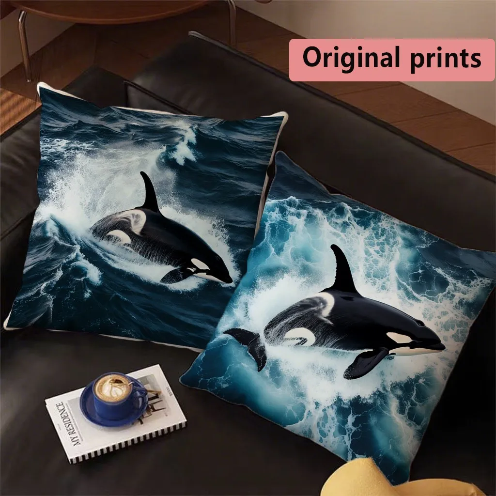 Orca Killer Whale Ocean Throw Pillow Covers Pattern Cushion Cover Suitable for Sofa Bedroom Car Pillow Cover