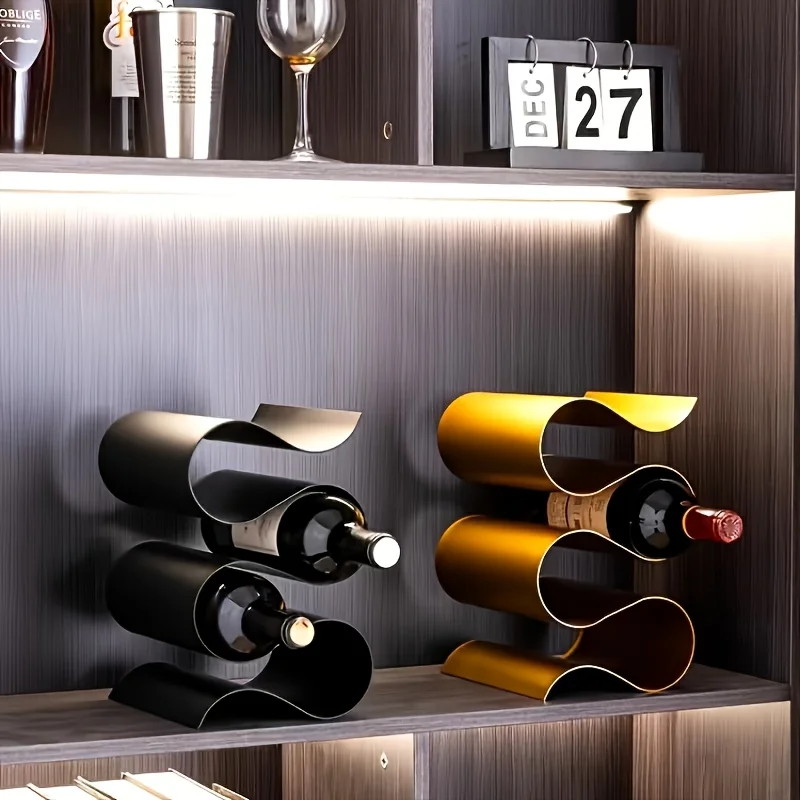 Horizontal Metal Wine Shelf Modern Space-Saving Compact Countertop Wine Storage Rack Home Organizer Bar Accessories