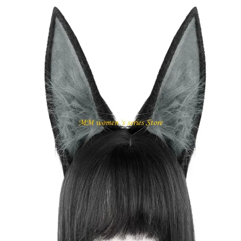 Q39C خفيفة الوزن آذان أرنب فروي أغطية الرأس تصميم واقعي قطعة شعر كوسبلاي للعروض المسرحية زي الملحقات