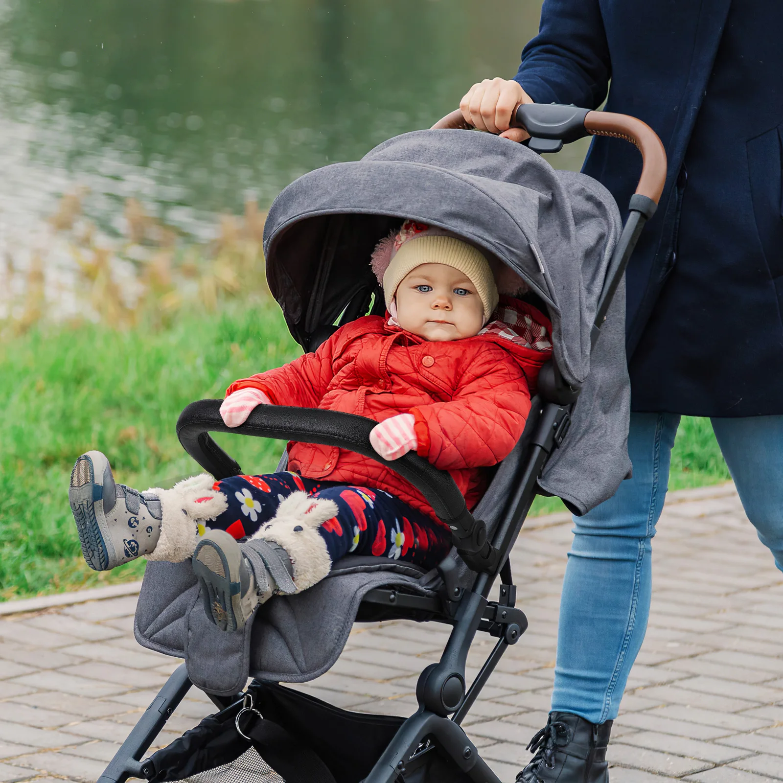 

PU Stroller Bumper Handle Thickened Iron Pipe Water Resistant Removable Zipper Baby Stroller Armrest Extender