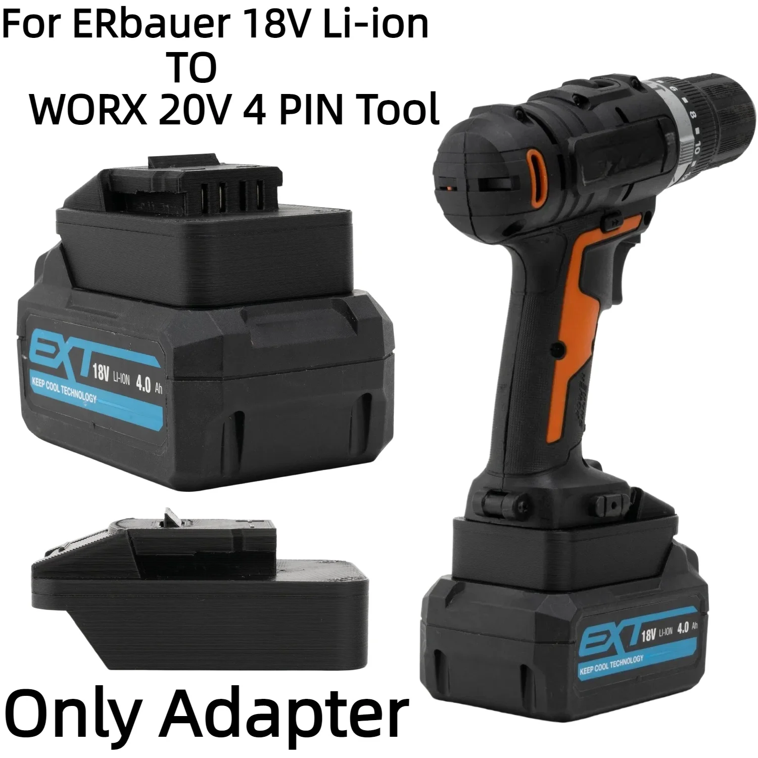 Battery Adapter for ERbauer 18V Lithium Ion Battery Converter TO WORX 20V 4 PIN Cordless Drilling Tools Accessory(Only Adapter)