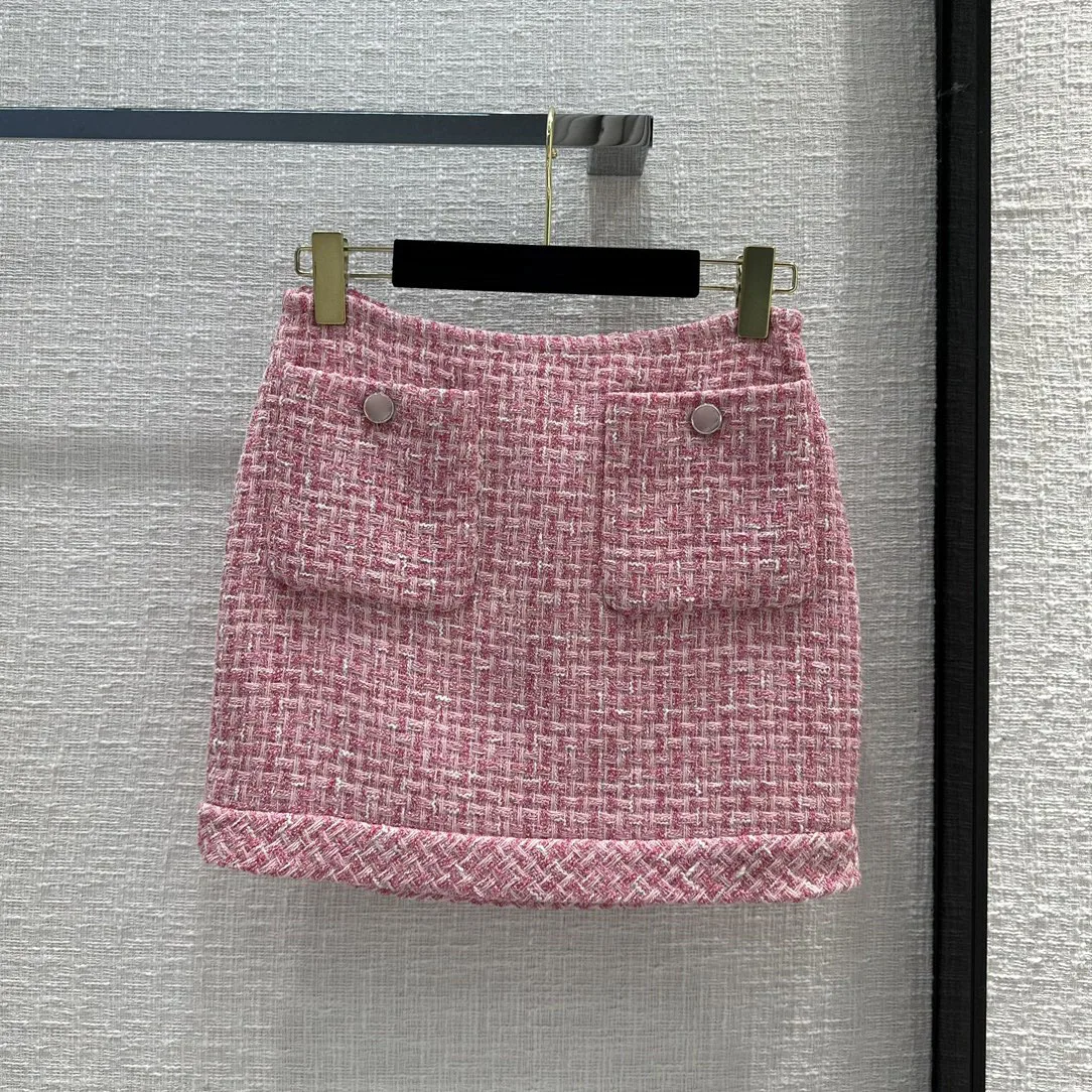 

Skirt pink tweed fabric woven silk lining casual fashion 2023 summer women's new hot