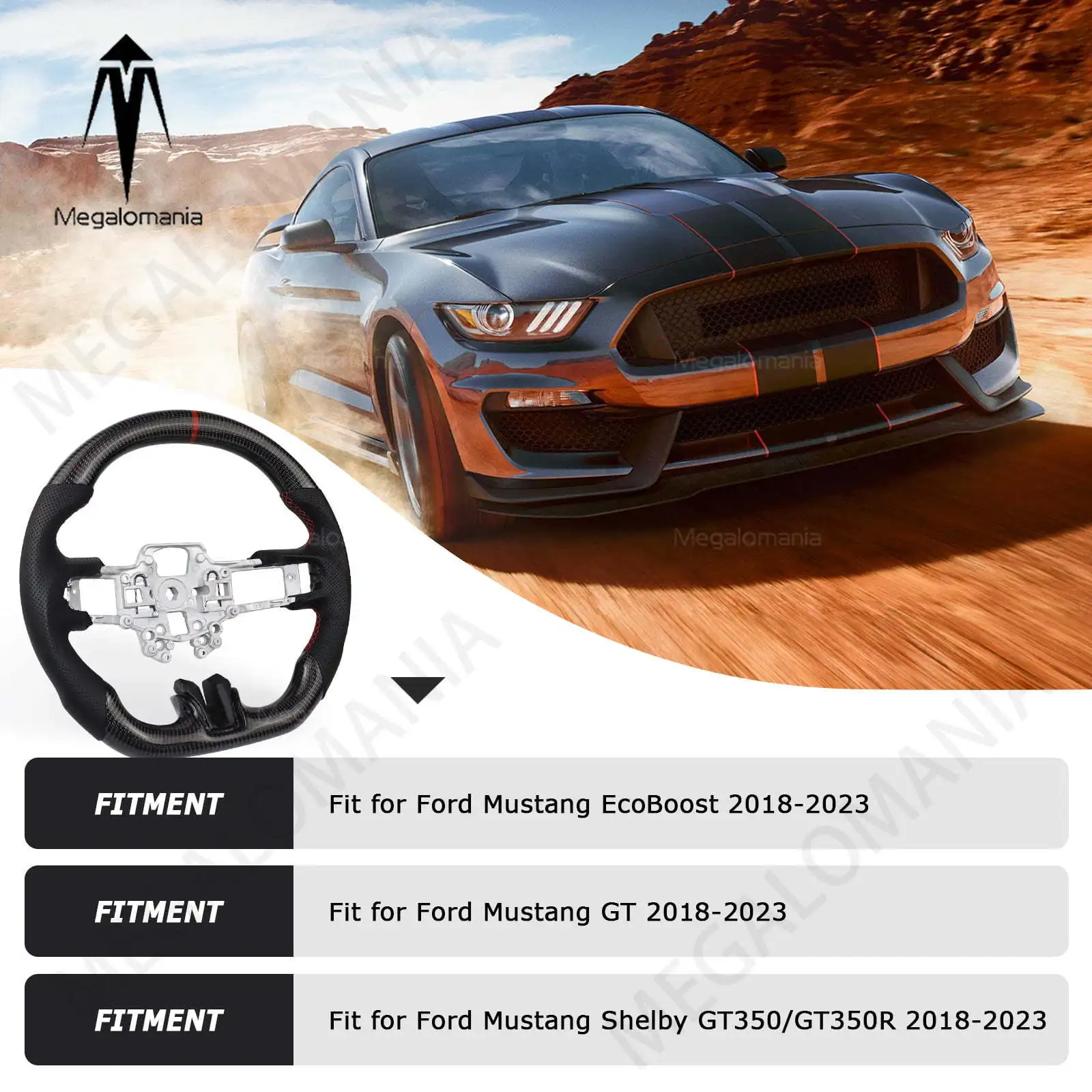 For Ford Mustang 2018 2019 2020 2021 2022 2023 GT350 GT500 Real Carbon Fiber Perforated Leather Steering Wheel Car Accessories