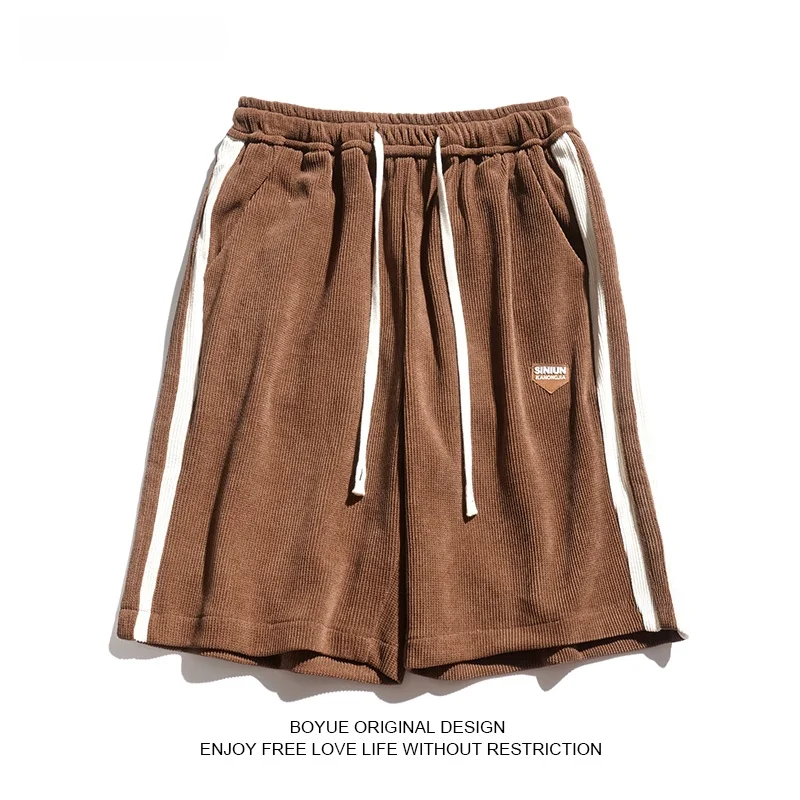 

Boyue Corduroy Striped orts Men's Summer Spor Casual Five-Pointed Pants Youthful Vitali Sle Mid-Waist Slightly Stretchy