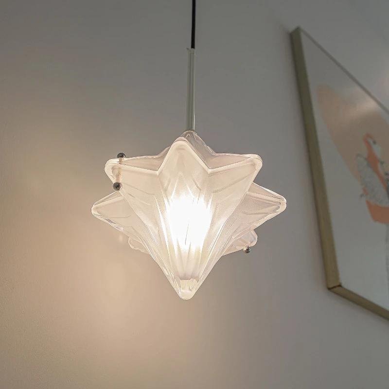 

French Design Star-shaped Glass Ceiling Pendant Light Luxury Cream Wind Art Hanging Lamp Living Room Bedroom Restaurant Kitchen