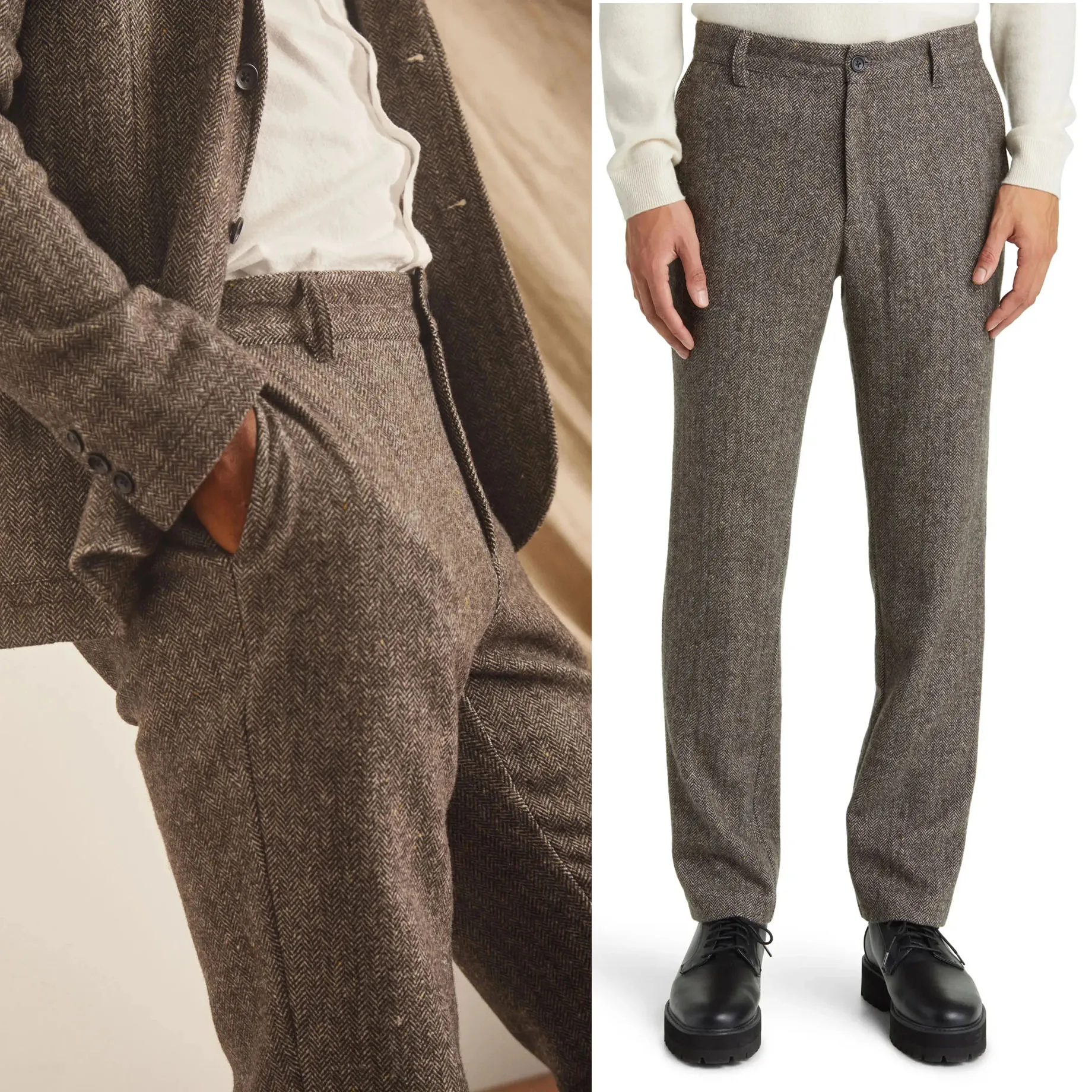 British Style Men's Herringbone Blazer Pants Fashion Vintage Business Suits Jacket Trousers Autumn Winter Thicken Casual Coats