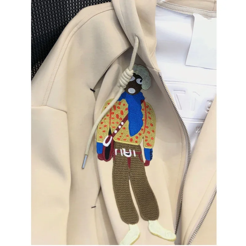 Women Jackets Trendy Funny Cartoon Embroidery Hooded Sweatshirts Casual Streetwear Y2K Zip Up Hoodies Harajuku Long Sleeve Tops