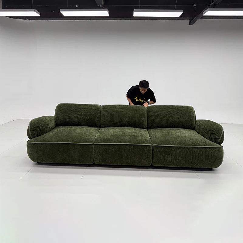 

Italian minimalist Milan living room simple size apartment adjustable backrest retro dark green sofa