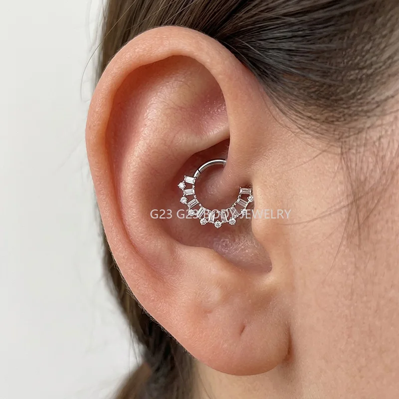 ASTM F-136 Titanium EAR Nose Ring PIERC CZ Surround Segment Ring  Hoop Face Hinged Clicker Labret Ear wheel Cartilage Piercing