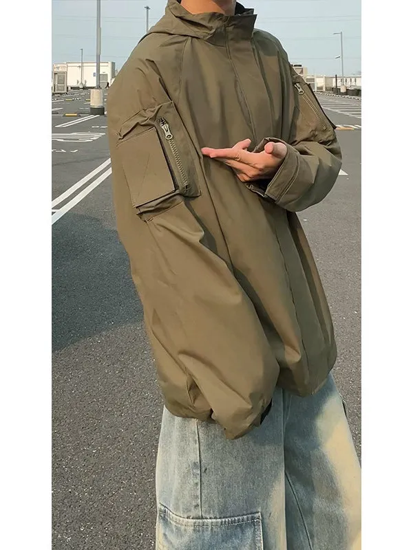 

Men's Outdoor Climbing Jaet Windproof Polyester Nylon Cosite Fiber Zipper ket Workwear Spring Autumn Hooded Coat