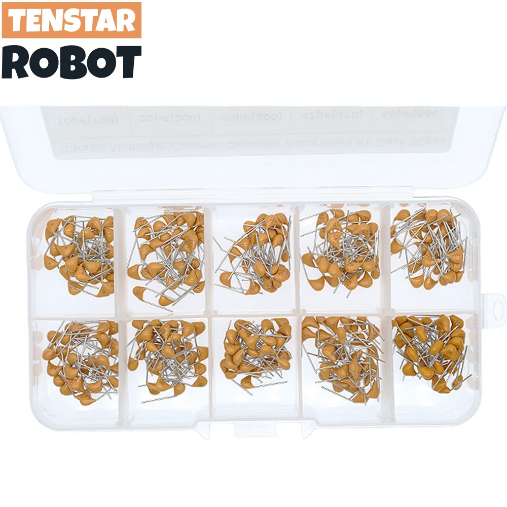 300pcs 10value 50v 10pf 20pf 30pf 47pf 56pf 68pf 100pf 1nf 10nf 100nf Multilayer Ceramic Capacitor Assortment Kit