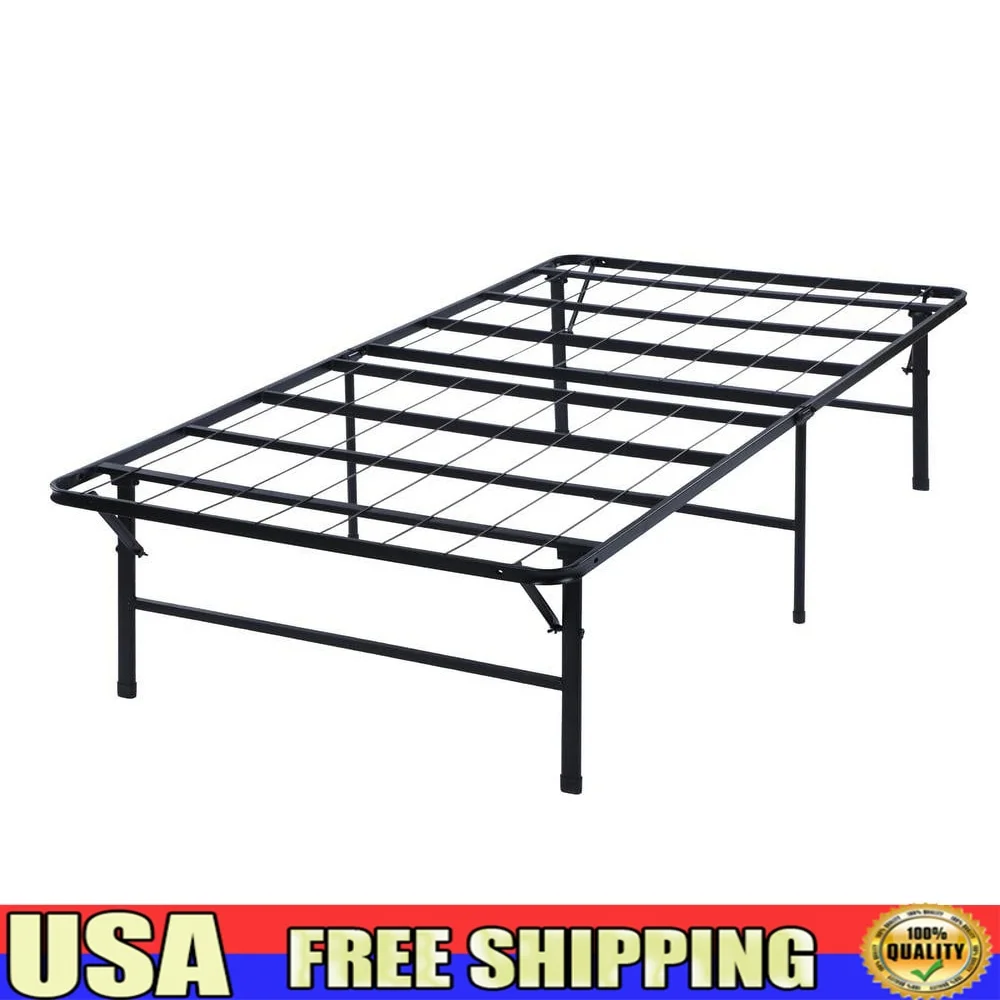 

Metal Folding Bed Frame Twin Portable Platform Support No Tool Assembly Heavy Duty Mattress Foundation Underbed Storage 750lb