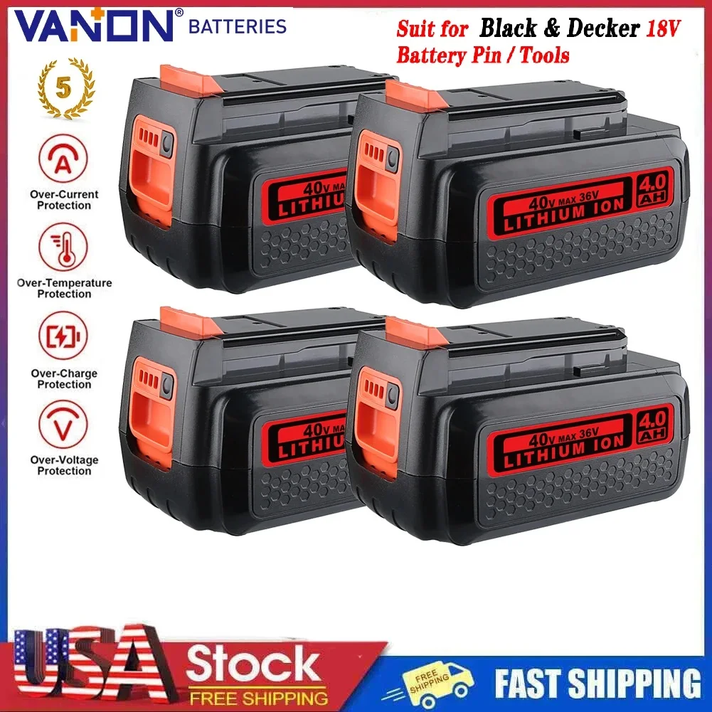 

1/2/4 шт. LBXR36 4.0Ач 36В, замена для литий-ионного аккумулятора Black & Decker 40V Max (LBX2040, LBXR2036, LST540, LCS1240, LBX1540) для инструментов