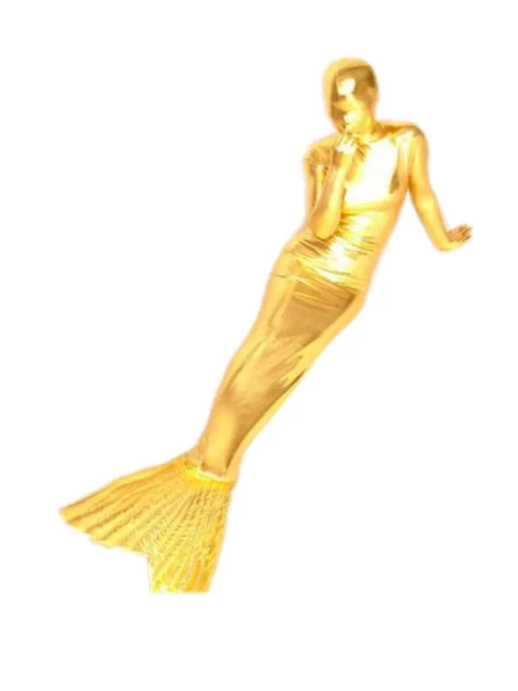 Stage costumes Shiny Metallic gold Mermaid Full Body Cosplay Costume Zentai Halloween Suit