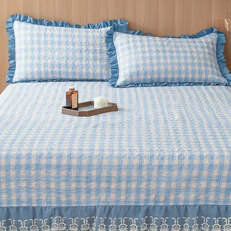 

Негабаритная юбка-кровать с сетчатым принтом, стильный чехол, приятный для кожи коврик, топпер с кружевным краем, хлопковый дышащий одинарный матрас