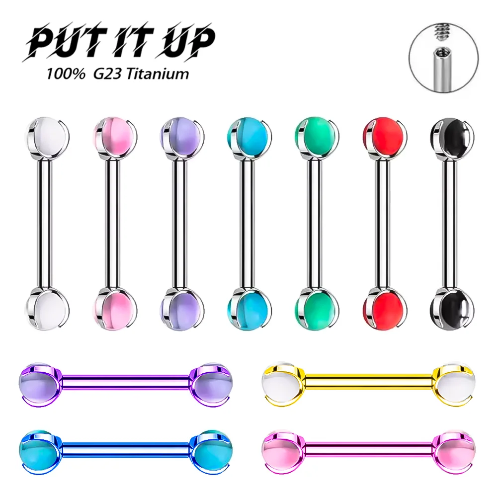 Medical Implant-Grade F136 Titanium Alloy Zirconia Bead Anodized Ear Bridge Straight Bar Tongue Stud Body Piercing Jewelry