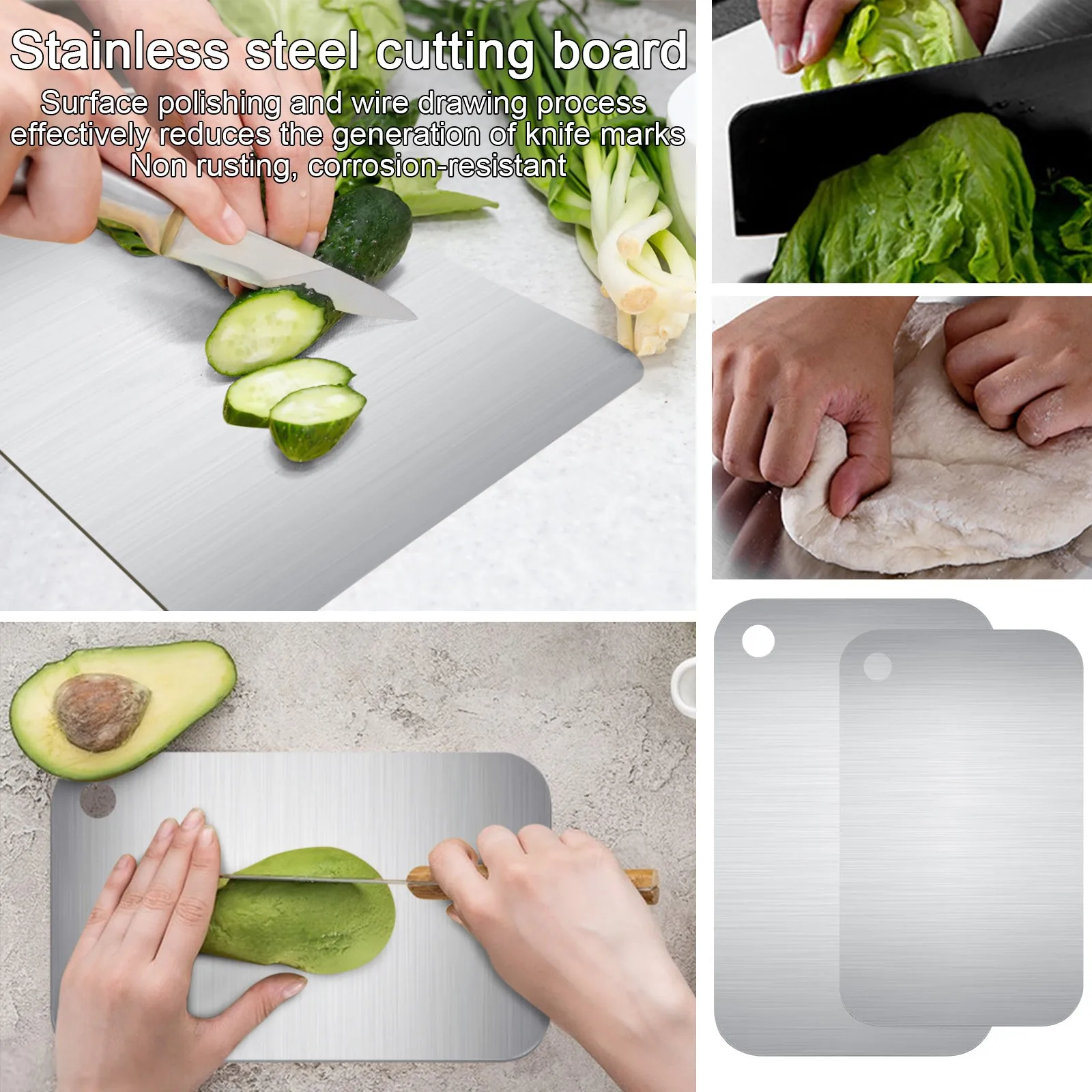 

For Kitchen Portable Stainless Steel Cutting Board Double-Sided Food Grade Cutting Board Outdoor Cooking Titanium Cutting Boards