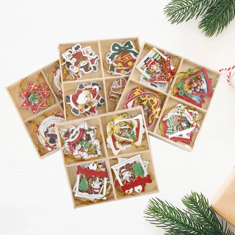 

12pcs Christmas Wooden Ornaments for Xmas Wood Decor Tree Ornaments Hanging Decorations