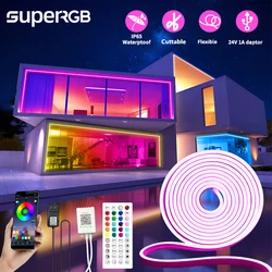 Outdoor LED Neon Lights, RGB Rope Lights, Regulável, Smart App, Silicone, DIY, cortável, Luzes Strip, Home Decor, Iluminação, 24V