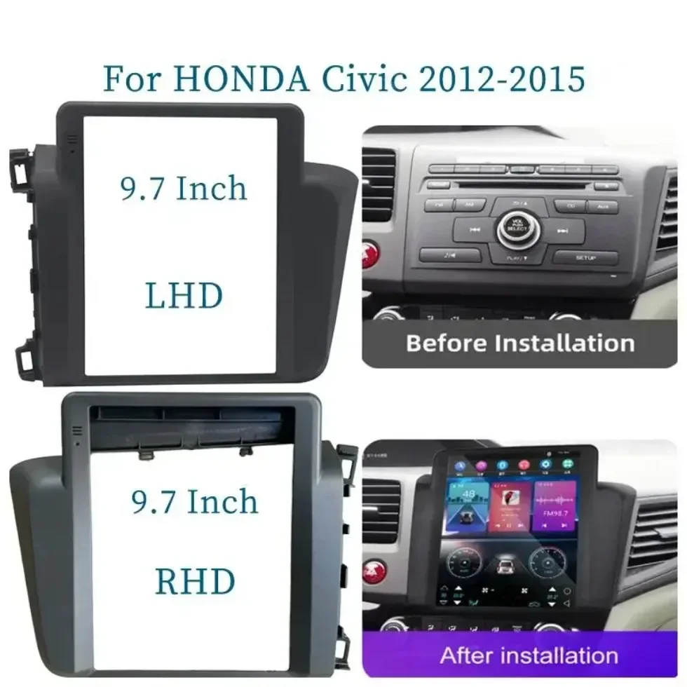 For Honda Civic 2012-2016 9.7 Inch 2 Din Car Radio Fascias Tesla Style Multimedia Frame Video Player Navigation DVD Panel Trim