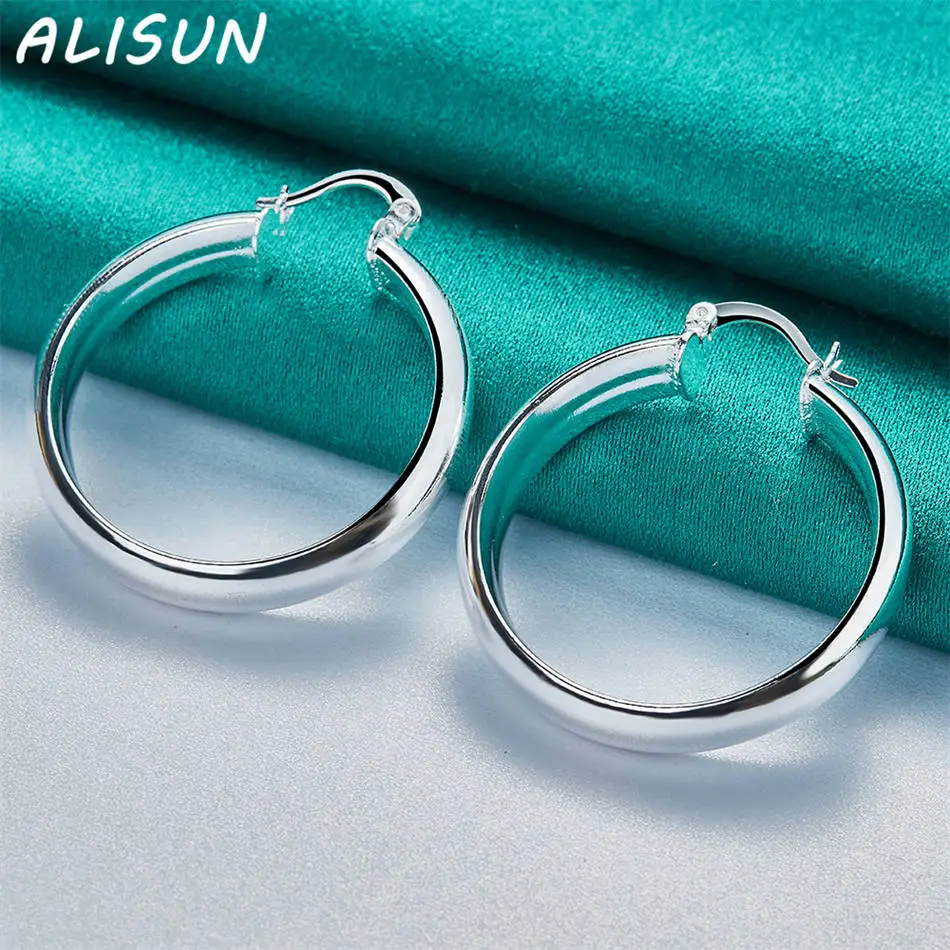 ALISUN 925 فضة 35 مللي متر أقراط دائرية للنساء نعمة مجوهرات الاتجاه المألوف هدايا حفلة عيد ميلاد #2