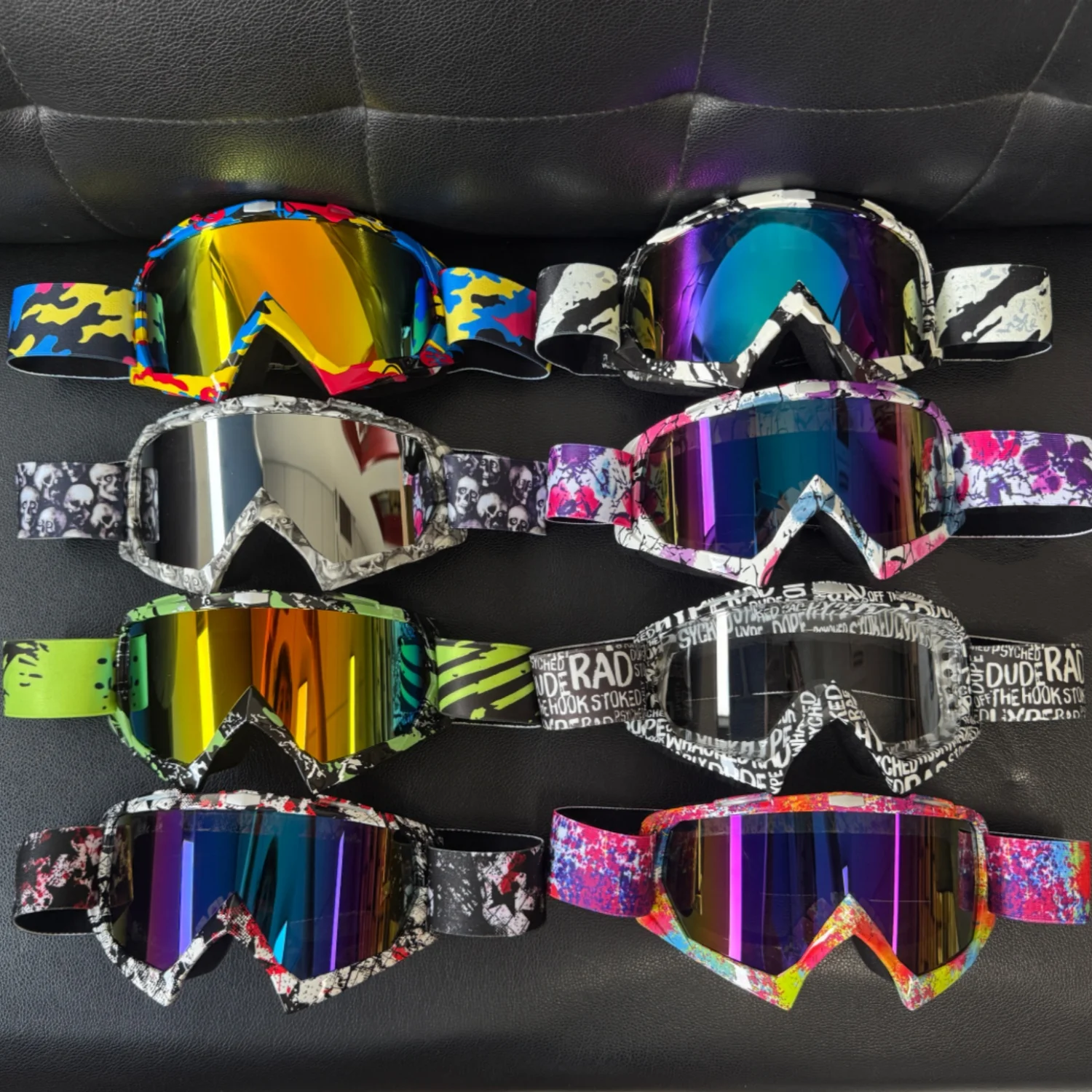 HD UV400 Motocross Skiing Goggles Water Transfer Print Wind Dust Resistant Fit for Helmet Outdoor Riding Protection