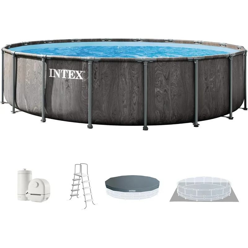 

INTEX 26743EP Prism Frame Above Ground Swimming Pool Set:Includes 1500 GPH Cartridge Filter Pump–Removable Ladder