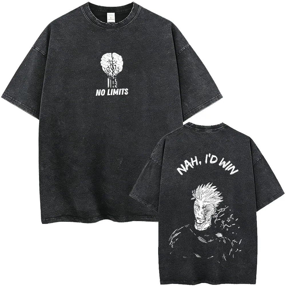 Gewaschenes Vintage Anime Jujutsu Kaisen Itadori Yuji T-Shirt für Männer und Frauen Lässiges Oversize-T-Shirt Manga Mode Trend Streetwear – Detail 5