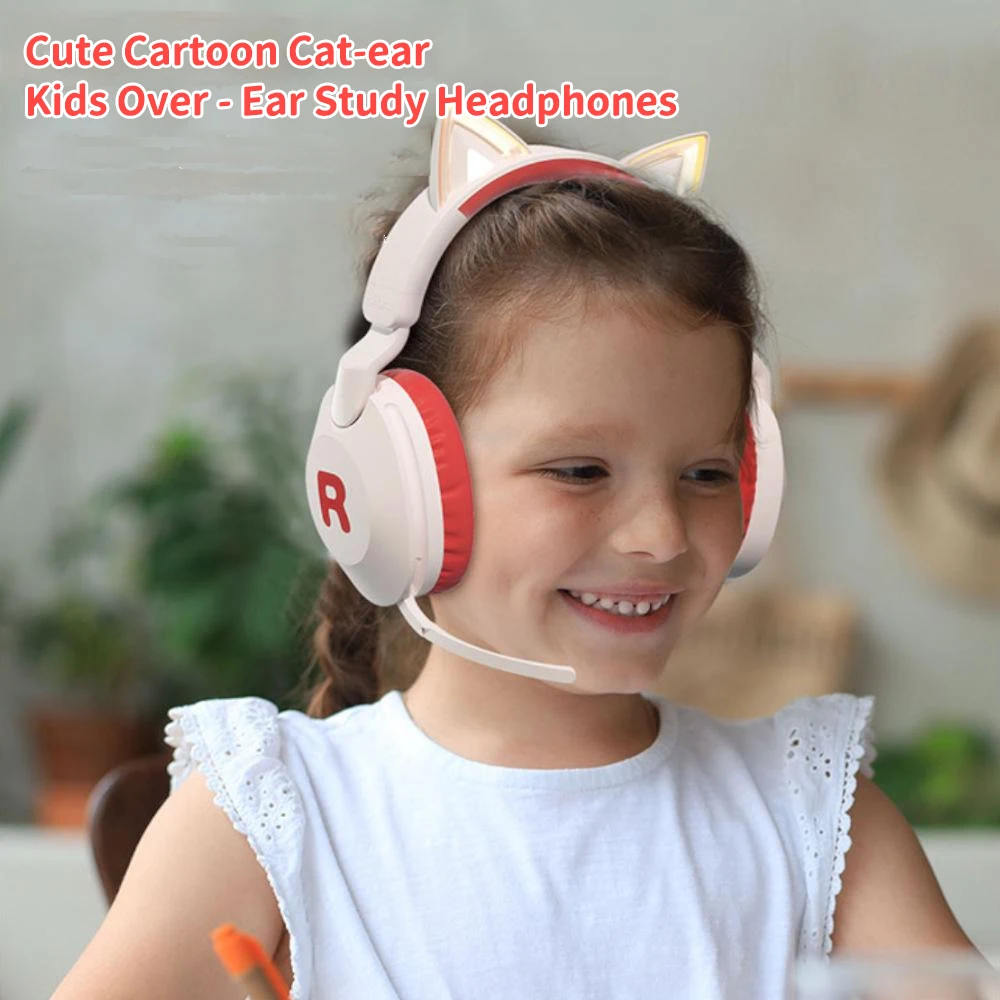

New Childrens Wireless Over - Ear Headphones Cute Cartoon Cat-ear Kid Study Headset Noise-canceling With Mic for Student Gifts