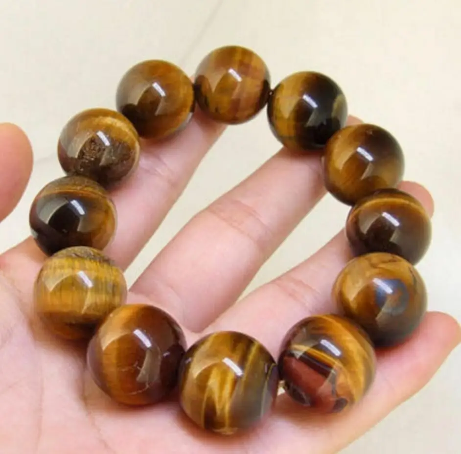 

Luster 18mm Yellow Tiger's Eye Stone Bracelet Brangle Gemstone Bead Stretch AAA+