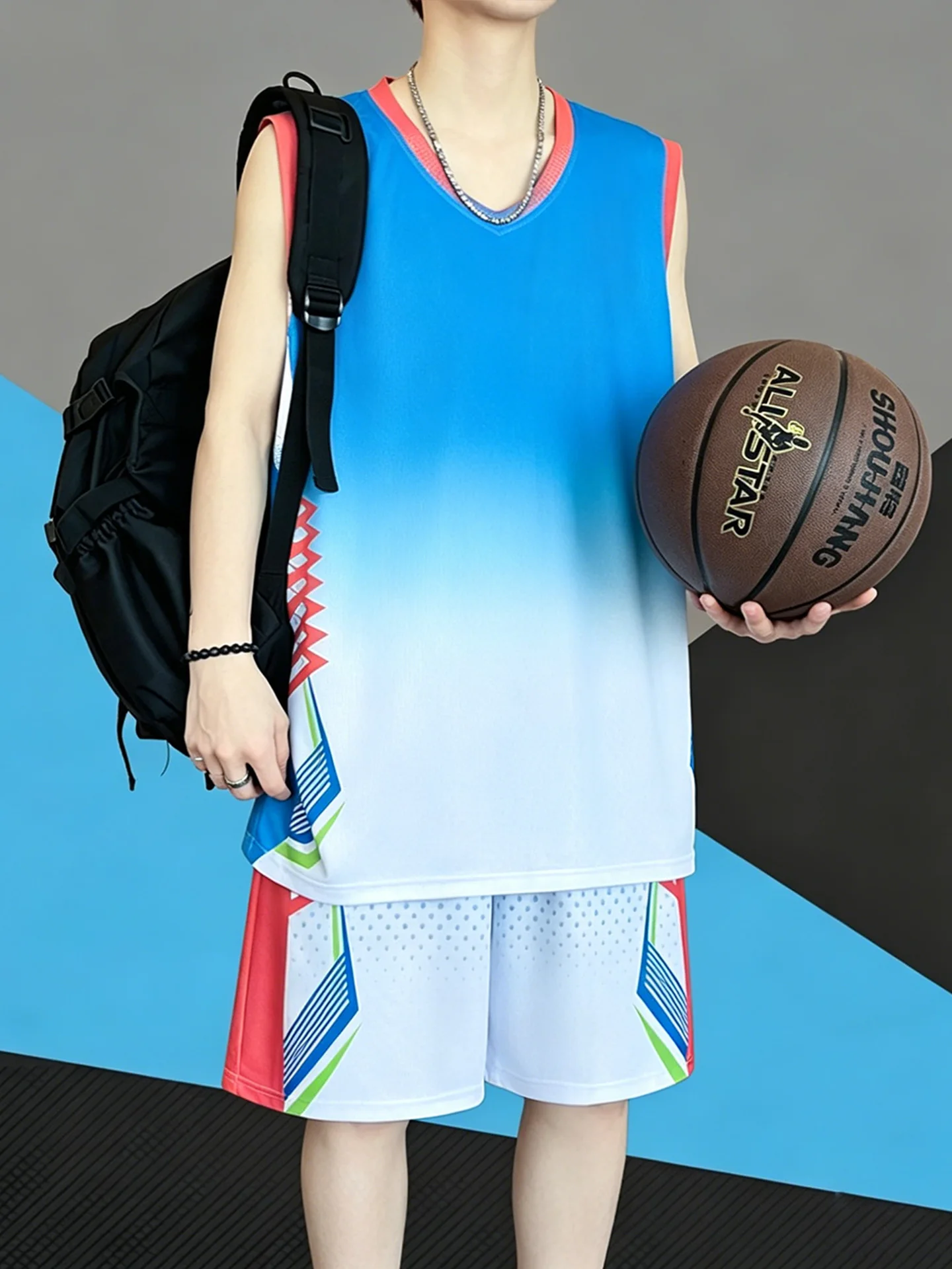 lightweight-men's-basketball-outfit-v-neck-quick-dry-sports-vest-and-shorts-set-for-teenage-students-summer-season-polyester