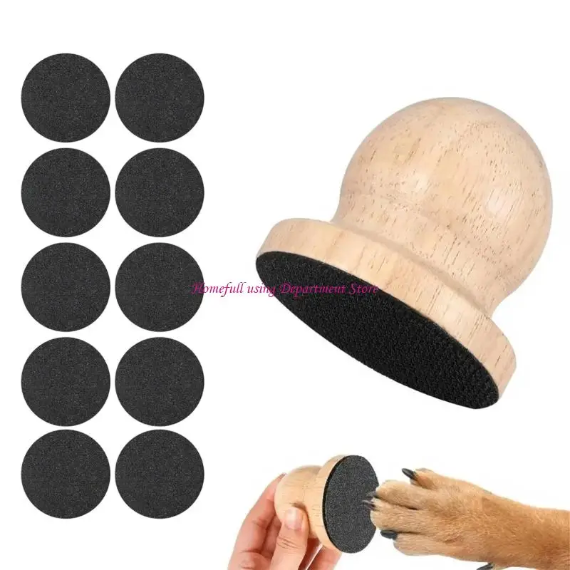 Wooden Pet File for Routine Grooming, Handheld Dog Care Tool with Abrasive Filing Base and Sandpaper