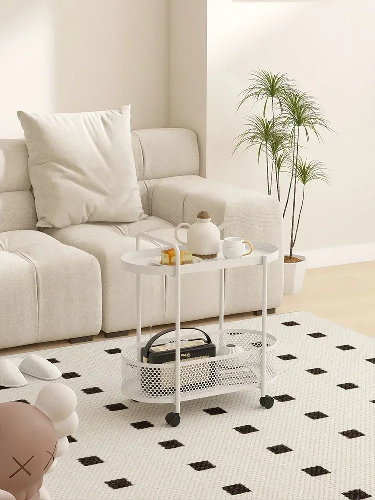 

side table, cream style, living room trolley, double-layer storage rack, creative mini coffee table