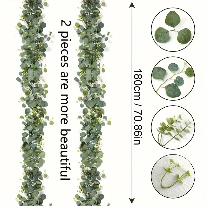 1pc Artificial Eucalyptus Leaves Greenery Garland Fake Plant Vine with White Flowers Berries for Home Garden Wedding Party Decor image 4