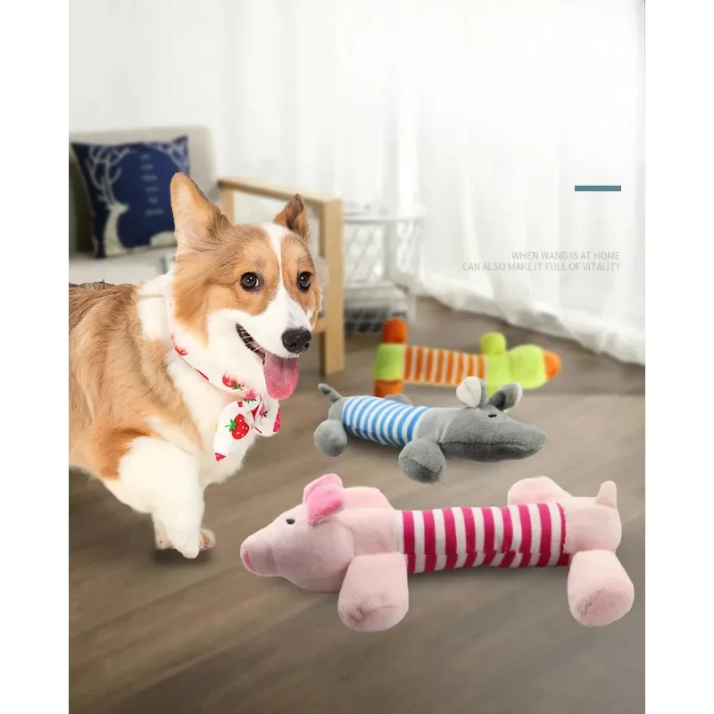 Squeak Chew Dog Toys Sound Dolls Dog Cat Fleece Pet Funny Plush Toys Elephant Duck Pig Fit for All Pets Durability