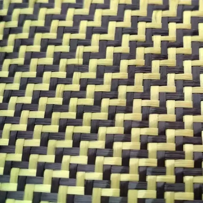 3K 200gsm1100D Real Carbon Fiber Kevlar Black & Yellow Mixed Fabric 2x2 W Twill Carbon Kevlar Cloth Aramid Fiber 40'/ Width