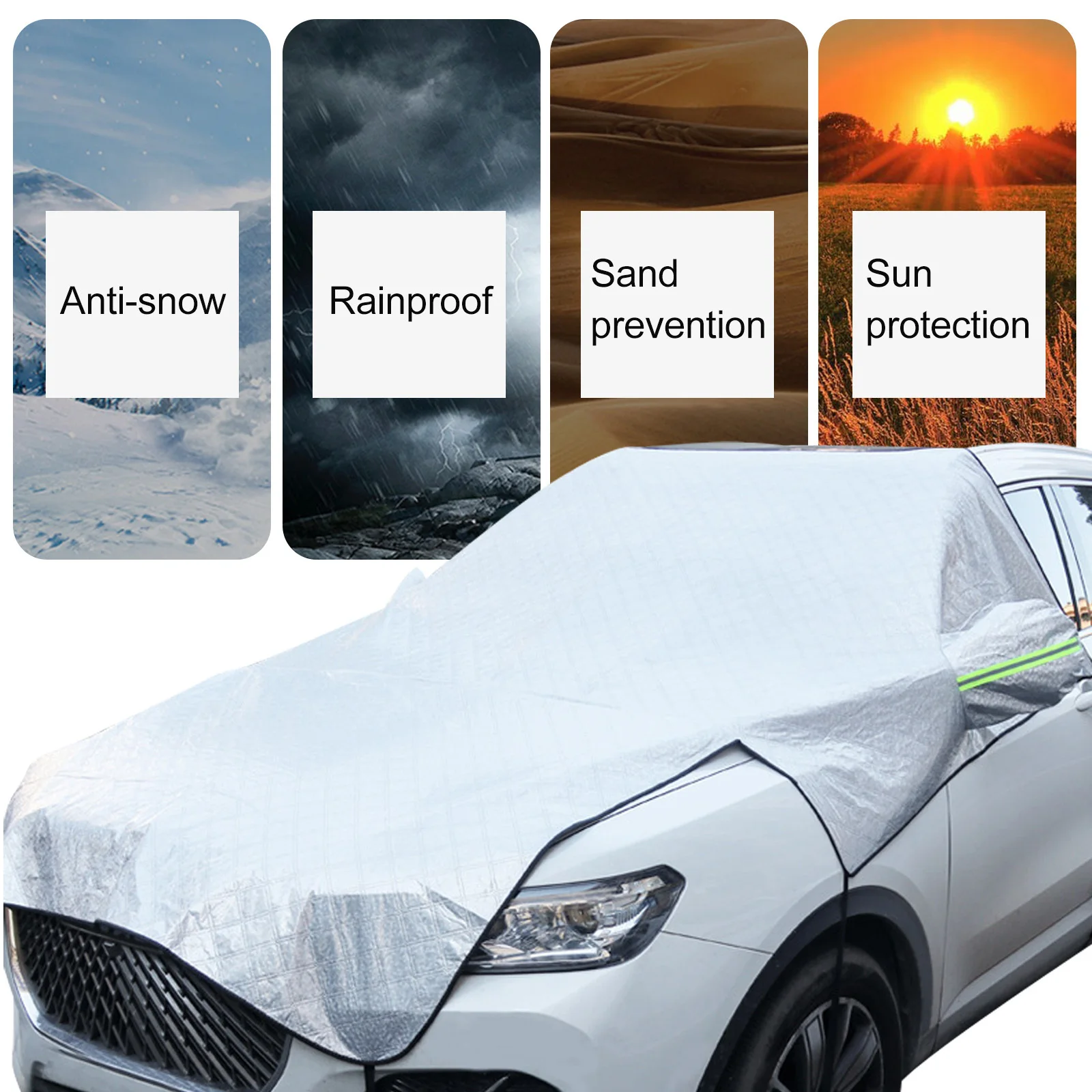 

Car Front Windshield Snow Cover Winter Frost Durable Aluminum Film Non-Woven Fabric Easy Use No Scraping