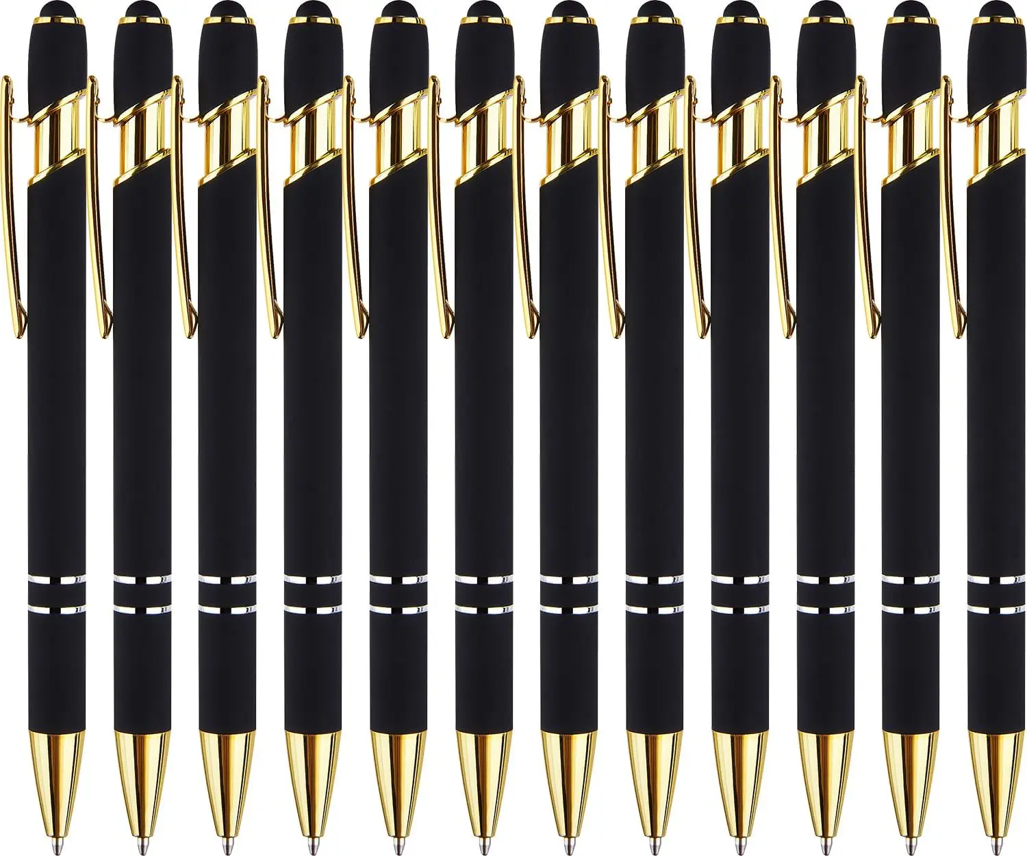 

12 Pack Black Gold Ballpoint Pen with Stylus Tip, 1.0mm Smooth Writing for Office, Students, Gifts