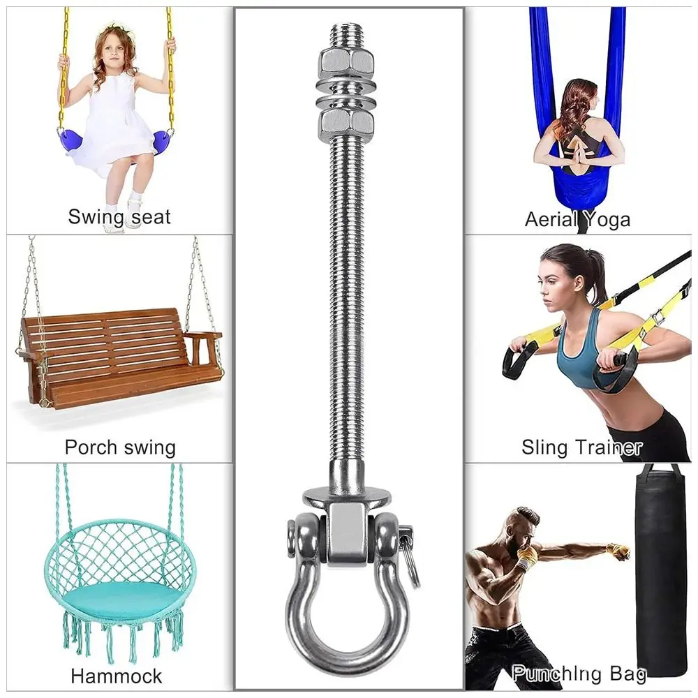 Useful Heavy Duty Swing Hook Stainless Steel Threaded Shaft Yoga Hammock Hook Easy Installation Hanging Hook Tree Swing image 3