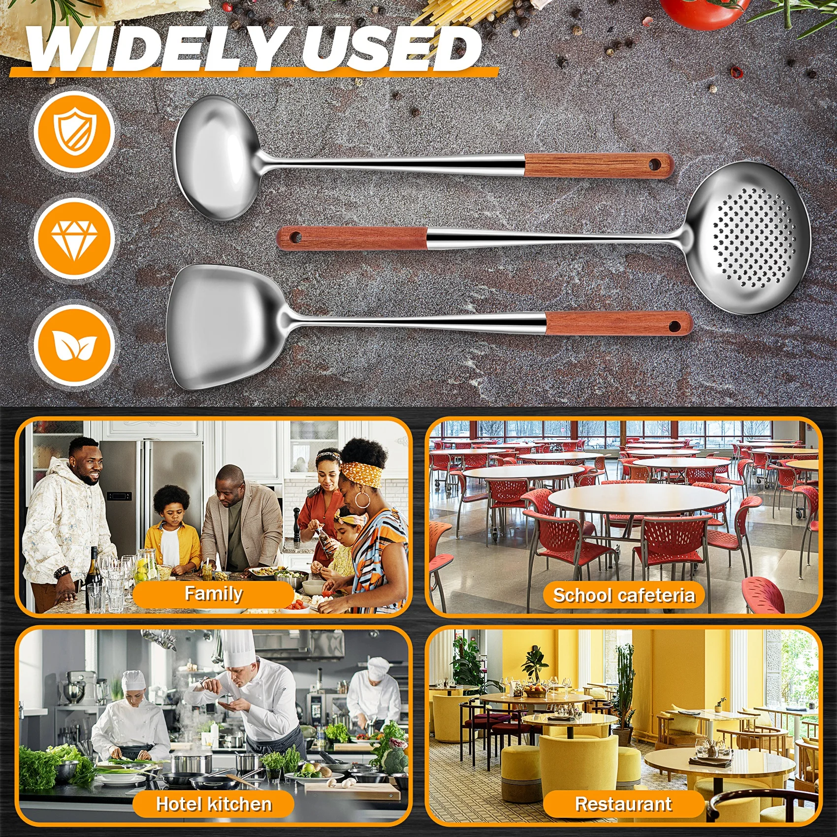 

LICE-Wok Spatula And Ladle,Skimmer Ladle Tool Set, 17Inches Spatula For Wok, 304 Stainless Steel Wok Spatula