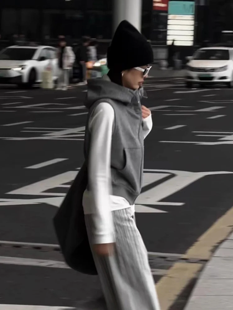 Premium Feel Layered Hooded Vest Cardigan Women's Autumn Winter Design Sensation  Svel Open Cardigan Trendy