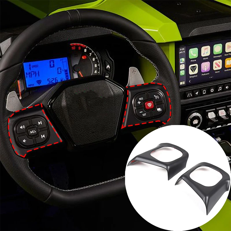 ABS Matte Black Car Steering Wheel Button Frame Sticker For 2020-2023 Polaris Slingshot Car Interior Accessories 2Pcs