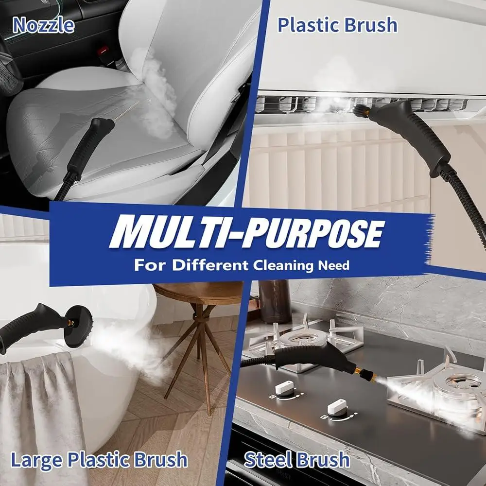 Handheld Steam Cleaner 2500W Portable Pressure Cleaner 3 Brush Heads 6 Adjustable Gears Home Floor Kitchen Bathroom Car Use