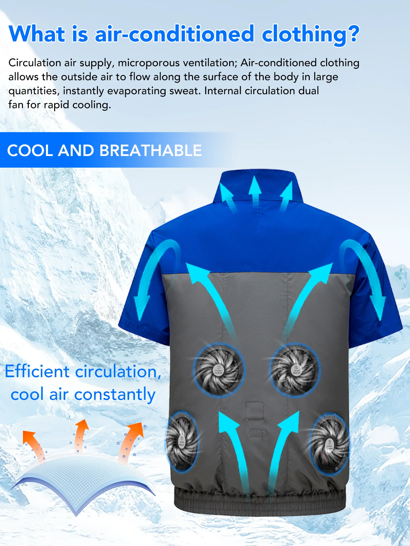 Combinaison de ventilateur à 4 trous à manches courtes, régulation du volume d'air à trois vitesses, avec 4 ventilateurs, ventilateur haute puissance à 9 pales, volume d'air élevé