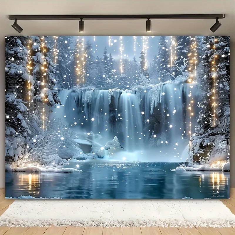 Weihnachtsfantasie-Hintergrundstoff – Helle Wasserfälle und Paillettenlichter, Retro-Elemente, Polyester, Außendekoration