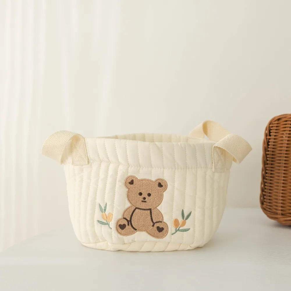 

Cute Bear Embroidery Bags Large Capacity Nappy Cart Storage Mummy Bag Cotton Diapers Organizers Newborn