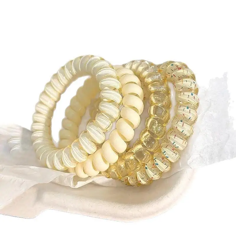 4 Stück Damen Spiral-Haargummis, Telefonkabel-ähnliche elastische Haarbänder, Accessoires für den täglichen Gebrauch, Reisen und Partys – Detail 5