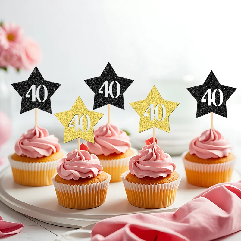 YOMDID 24 Stück 50th/40th/30th Kuchendeckel, Stern-Design, Cupcake-Topper, Picks für Geburtstage, Hochzeiten, Jubiläen, Kuchendekoration – Detail 9