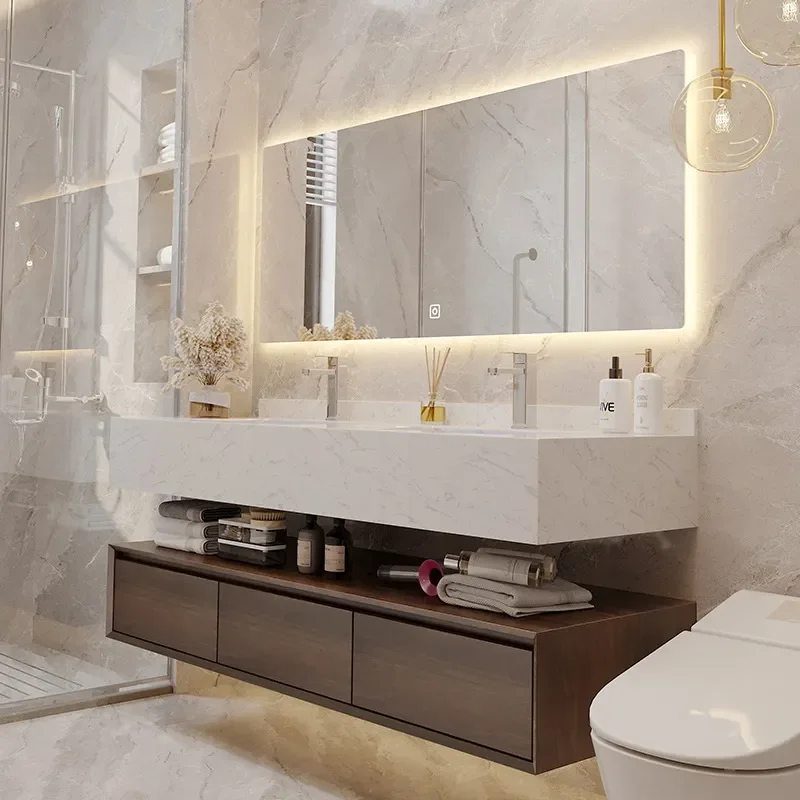 for Light Luxury Marble Washbasin and Toilet Bathroom Cabinet Combination Hotel Style Factory Direct Sales