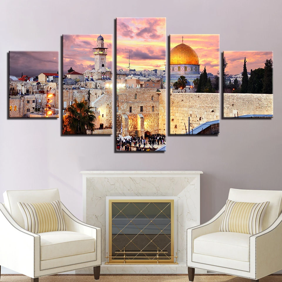 

5 Pieces Holy City Of Jerusale Diamond Painting Religion Landscape Diamond Embroidery Rhinestone Pictures Full Drill Home Decor